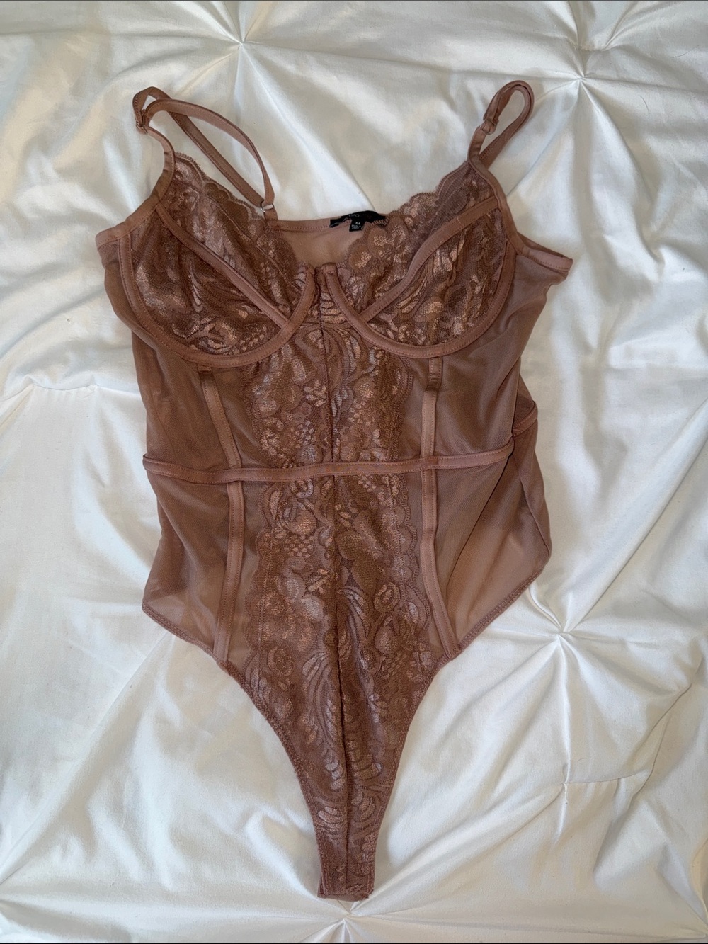 Sheer Lace Bodysuit in Dusty Rose